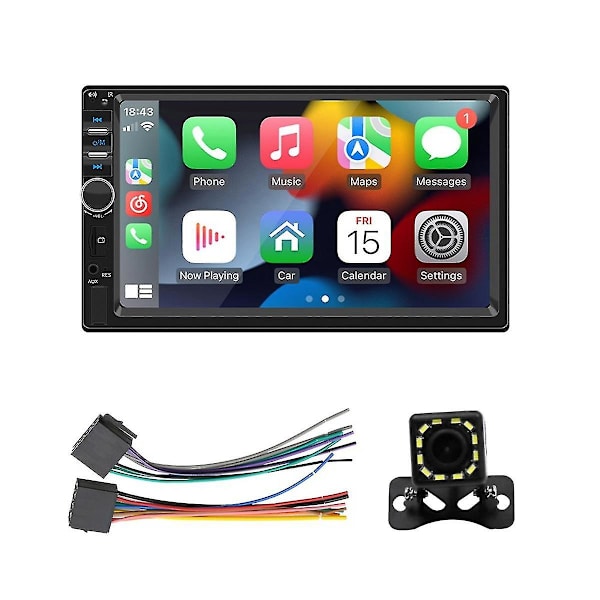 7 Tums Dubbel DIN Bilstereo med CarPlay Android Auto, Bilradio med Mirror Link Bluetooth FM Backkamera