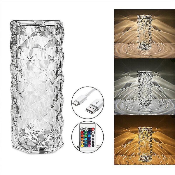 Led Krystall Bordlampe Diamant Rose Bar Nattlys Berøring Atmosfære Sengelampe~uk