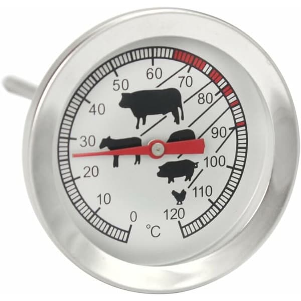 Stegetermometer i rustfrit stål - Analogt kødtermometer op til 120°C - Grilltermometer - Kødnål