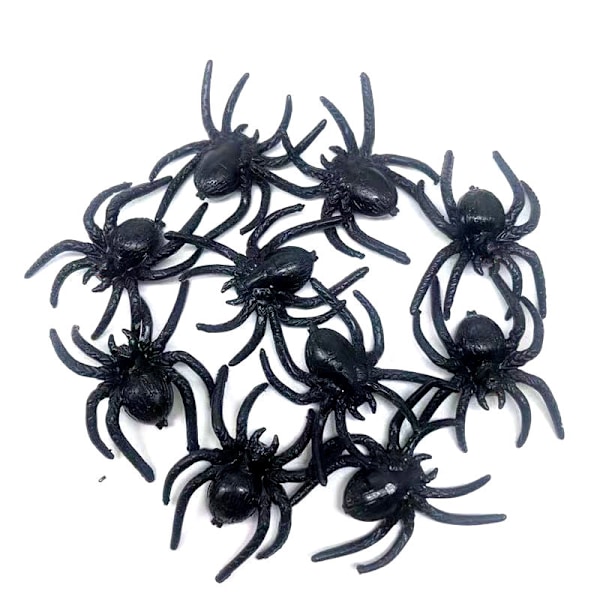 Sæt med 10 stk. falske edderkopper, realistiske falske edderkopper i plastik til Halloween-tricklegetøj, dekorative rekvisitter (sort)