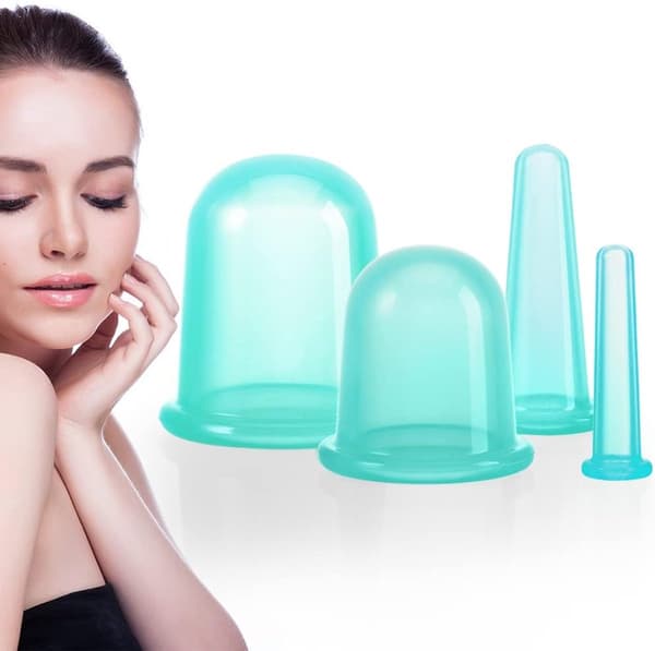 Ansigts Cupping Sæt, 4-delt Silikone Massagekopper I 4 Størrelser Til Cellulitepleje, Ansigt, Arme, Ben Og Dekolletage, Grøn