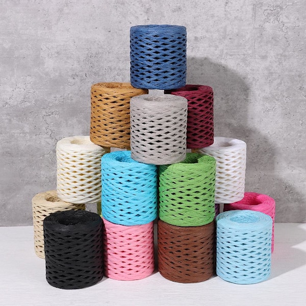 2 ruller 200M håndstrikket Lafite Raffia strå miljøvenligt papirgarn bageemballage bælte reb sort Black Length 200m/roll