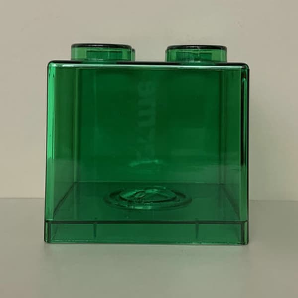 Transparent sparegris 8,9x9,2cm - Rektangulær byggeform sparebøsse grøn