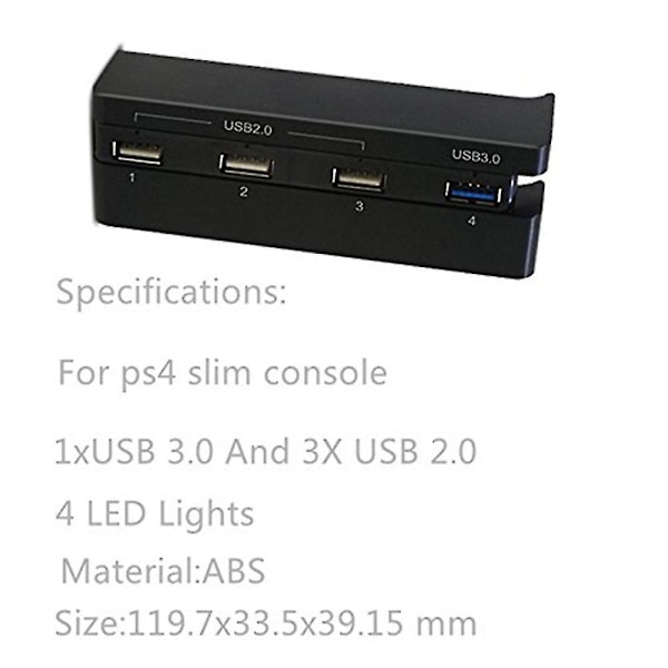 Ps4 Slim -pelikonsolin keskitin, 4 USB-portin keskitin Ps4 Slimille, USB 3.1 High Speed USB 2.0 Super Transfer Speed -laturiohjainjakaja laajennussovitin