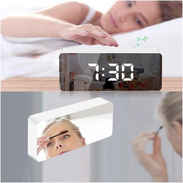 Digital LED-väckarklocka med ljussensor, dimbar spegeldisplay, snooze-funktion för sovrum och vardagsrum