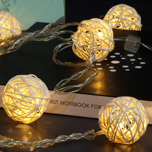 Rattan Ball String Lights med 20 glödlampor, anslutningsbara inomhus- och utomhuslyktor för sovrum, bröllop, trädgårdsfest, bakgårdsdekoration