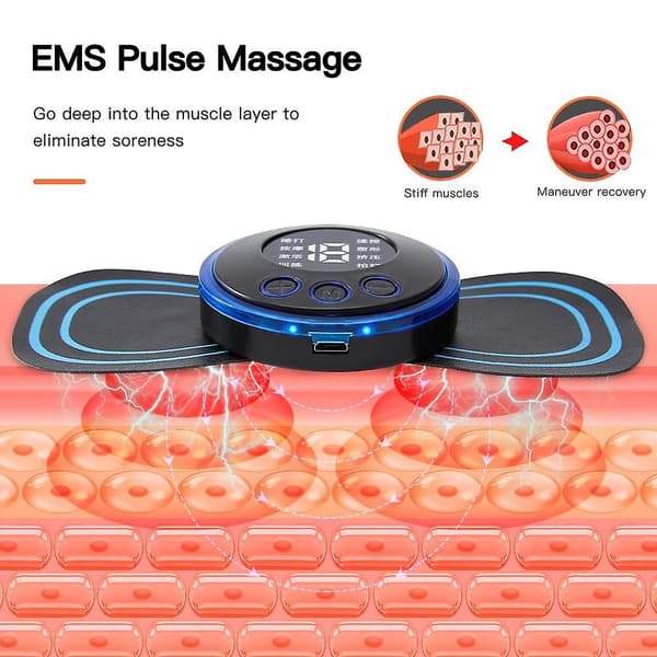 Nakkemassageapparat EMS genopladelig 8 tilstande 19 gear pulserende terapi TENS smertelindring muskelstimulator 3 Machine+3 Patch