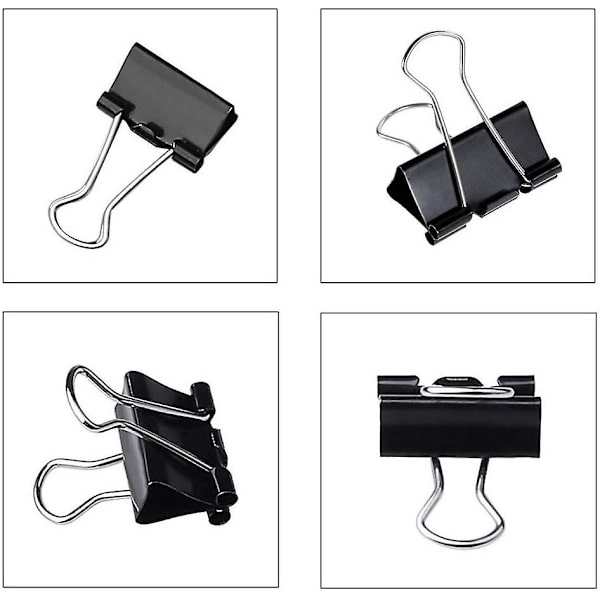 12 stk. Clips, 25mm Små Binderclips, Sorte Foldback Clips Metal Stationary Clamp