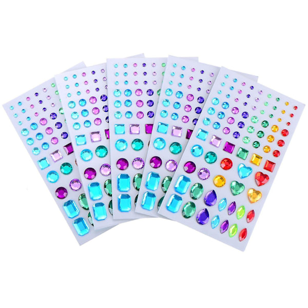 Självhäftande strassklistermärke Bling Craft Jewels Crystal Gem Stickers, olika storlekar, 5 ark (