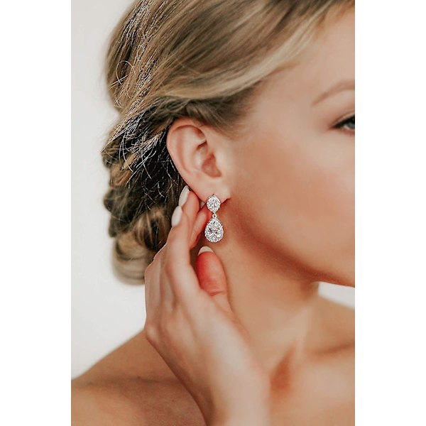 Dråpeformede Cubic Zirconia-brudesmykker, Rhinestone-hengende øreringer for bryllup og ball