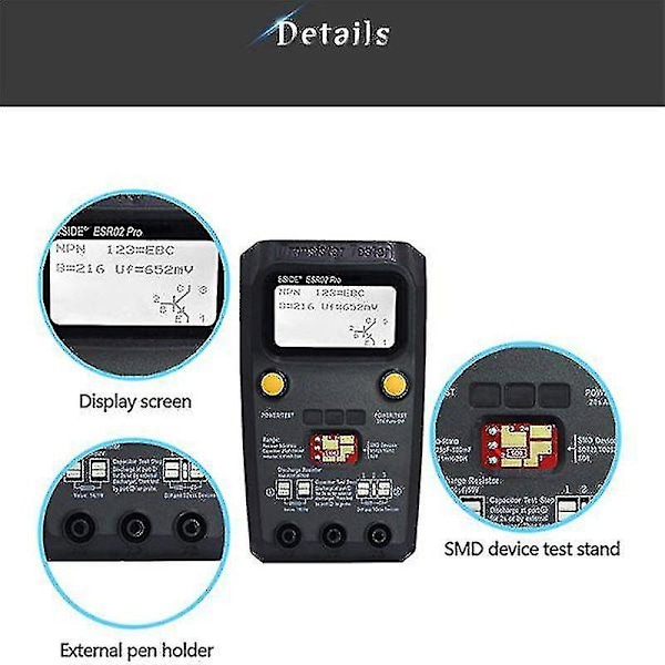 Esr02 Pro -transistoritesteri -digitaalinen yleismittari -diodi -triodi -vastus -kapasitanssi -induktanssi -Mosfet