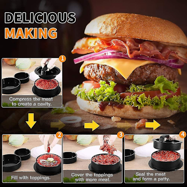 Burgerpress, 3 i 1 hamburgerpress, non-stick burgerform kit  gåva