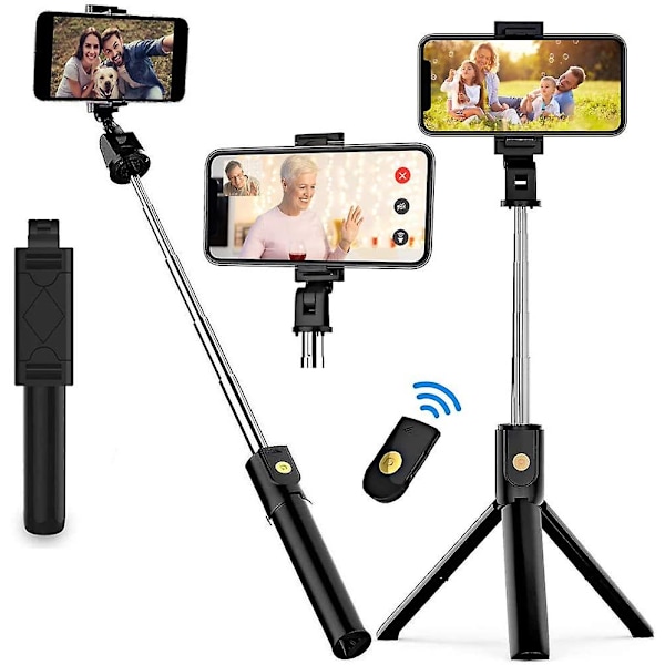 T08 Selfie Stick Tripod, Förlängningsbart stativ med trådlös fjärrkontroll för