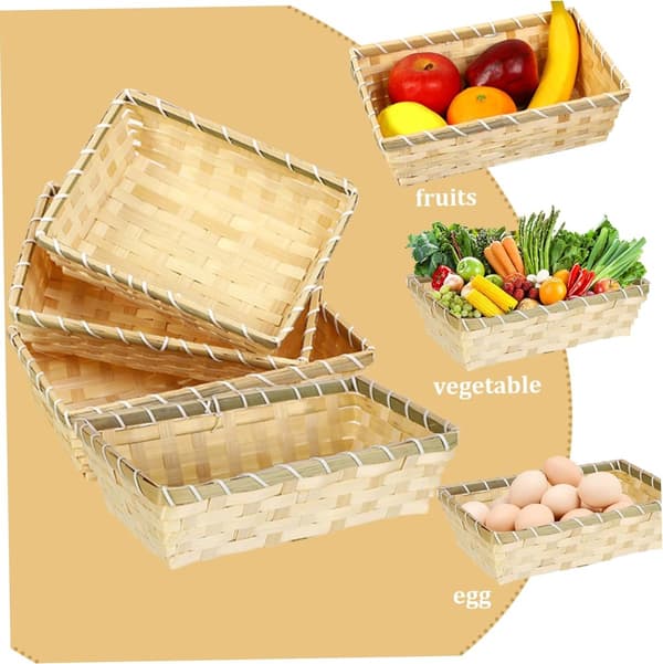 5-delade vävda presentkorgar i bambu, för frukt, snacks och presentförvaring till födelsedagar, bröllop och jul, 21 x 11 x 7,5 cm