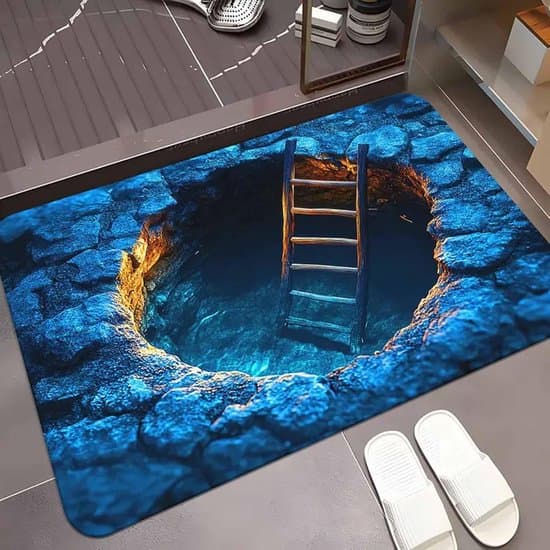 3D Optisk Illusjonsmatte, Polyester, Sklisikker Bakside, Vaskbar, For Stue Soverom Gang, Blå, 50 x 80 cm