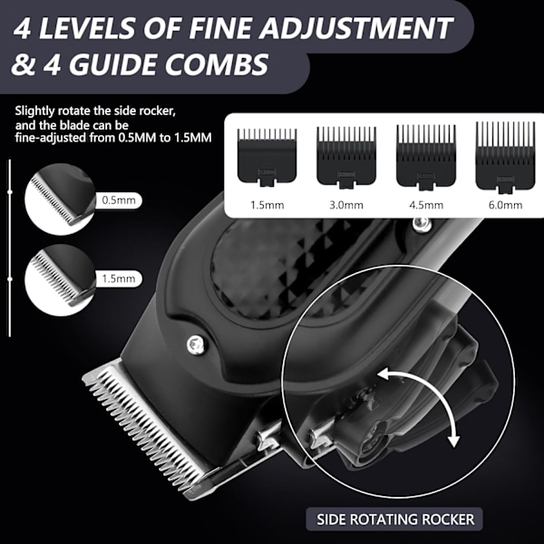 Professionell hårklippare hårtrimmer män skäggtrimmer långhårstrimmer USB uppladdningsbar LED-display