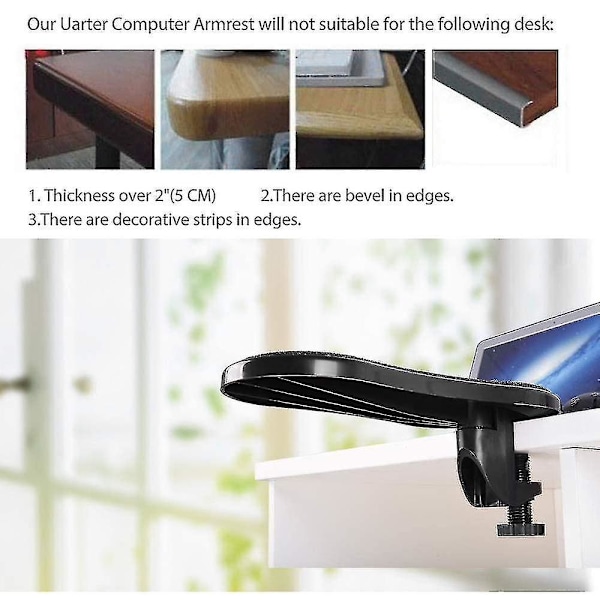 Datamaskin Arm Rest Støtte for Skrivebord og Stol, Robust Musearmstøtte, Skrivebordsutvidelse for Datamaskin, for Hjem og Kontor