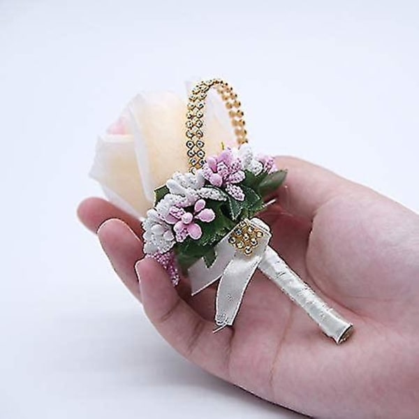 2 stk. Bryllups Boutonniere Kunstig Blomst Brudgom Groomsman Corsage Rose Silke Dragt Til Bryllup Prom Homecoming Champagne
