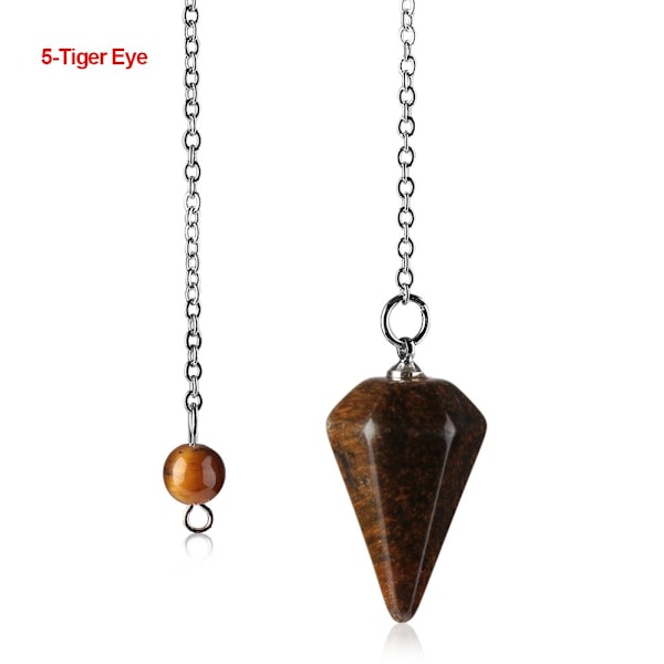 Luonnon parantava jalokiviriipus koru Reiki pyramidi kuusikulmainen heiluri ketjuriipus amuletti 5-Tiger Eye