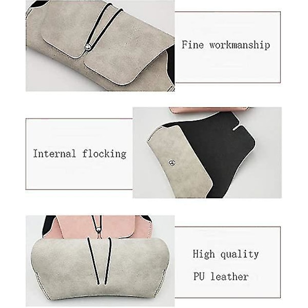 Briller Etui, Blød Bærbar Pu Læder Solbriller Etui Taske, Enkelt Briller Taske Til Mænd Kvinder(grå+pink)2stk