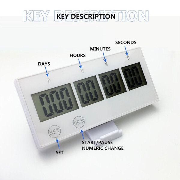 999 Dages Nedtællingsur Elektronisk Digital Timer SORT Sort Sort Black