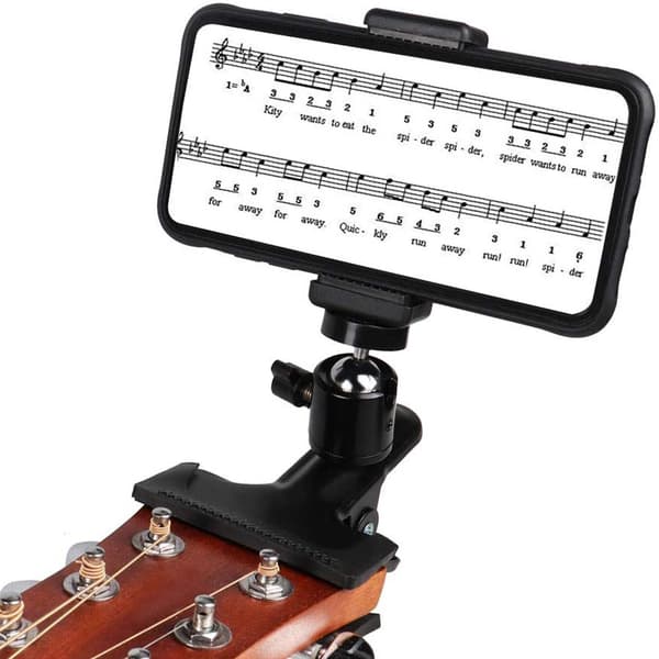 gitarrhuvud, folk-elgitarr, mobiltelefonhållare