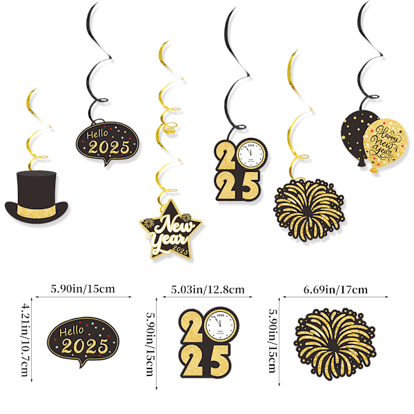 Svart & guld Happy New Year-banderoll 2025 Happy New Year-skylt för nyårsfesttillbehör 2025 Nyårsbakgrund