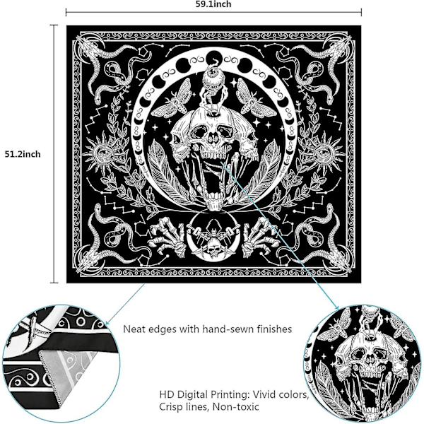 Hodeskalle Svart og Hvit Gobelin 51,2 x 59,1 Tommer