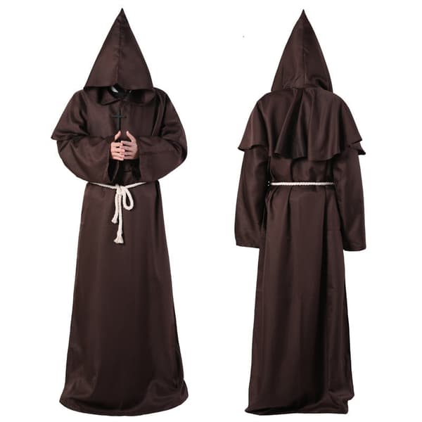 Halloweenkostume middelalderlig munkekåbe til voksne sort Black S