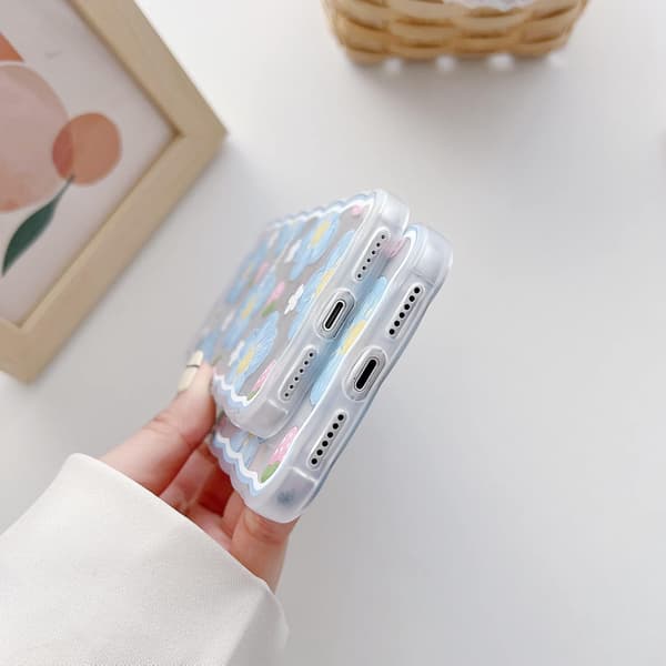 iPhone 13 Blomfodral - Slimmat TPU Stötsäkert Skal (Blå) blue iPhone 13 Pro