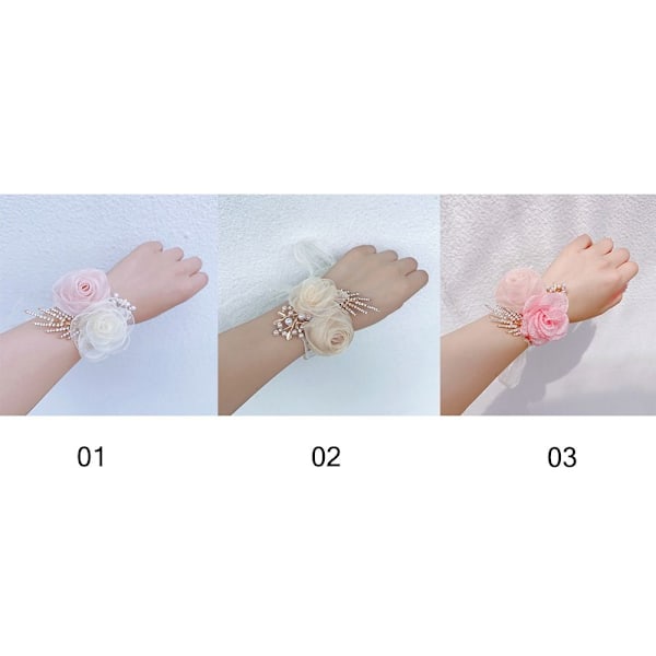 Piger Brudepige Håndledsblomster Perle Rhinestones Rose Armbånd Stof Håndblomster 2