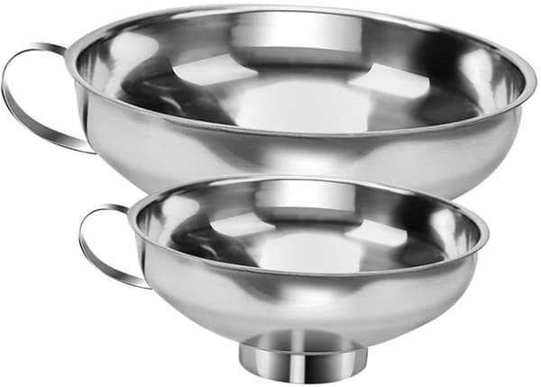 Köksbehållare, 2-delat set i rostfritt stål, breda och vanliga öppningar, diskmaskinssäkra, för konserveringsburkar och flaskor, silver