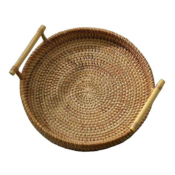 Handvävd bricka i rotting för bröd, te, drycker, snacks och heminredning 24 x 3 cm