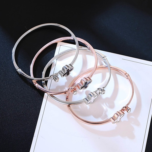 Armband med fyrklöver i roséguldpläterad legering, lyckoarmband med 4 klöverblad i legering, accessoar 0.1
