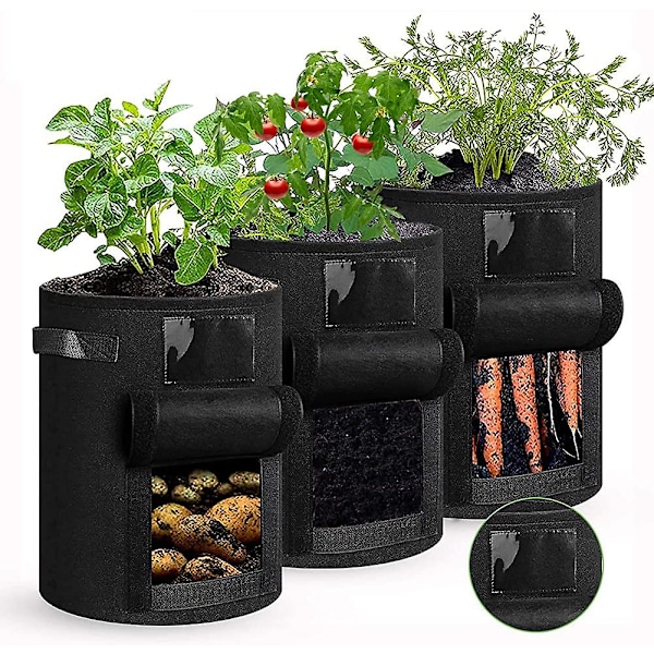 3-pack potatisodlingsväskor, 7 gallon odlade väskor i non-woven tyg