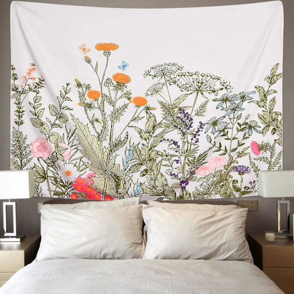 Farverig Blomsterplanter Gobelin Vintage Urter Gobelin Vilde Blomster Gobelin Vægophæng Naturlandskab Gobelin Til Stue Soveværelse 95*73cm