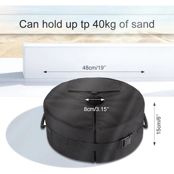 Parasol Basvikt Väska, Heavy Duty Paraply Sand Bas Upp Till 88lb, Sidoöppning Robust Solskydd Bas Stativ Sandsäckar, Utomhus Parasol Vikthållare