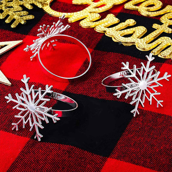 12 st snöflinga servettringar jul snöflinga servetthållarringar för julhelgstabl
