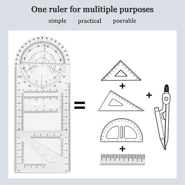 4 st multifunktionella geometriska linjaler ritverktyg plastlinjal set matematik mätning ritning