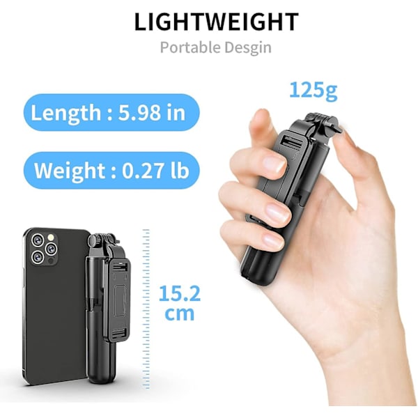 Bärbar Selfie Stick Stativ Med Trådlös Fjärrkontroll, 3 I 1 Utökbar Selfie Stick Telefon Hållare