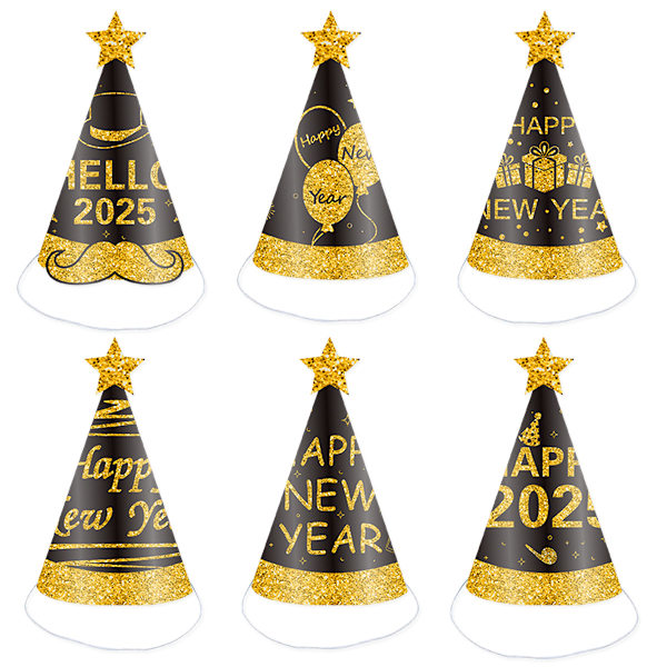 12 st Happy New Year Partyhattar i papper, konformade, för både barn och vuxna, gör ditt liv mer färgglatt