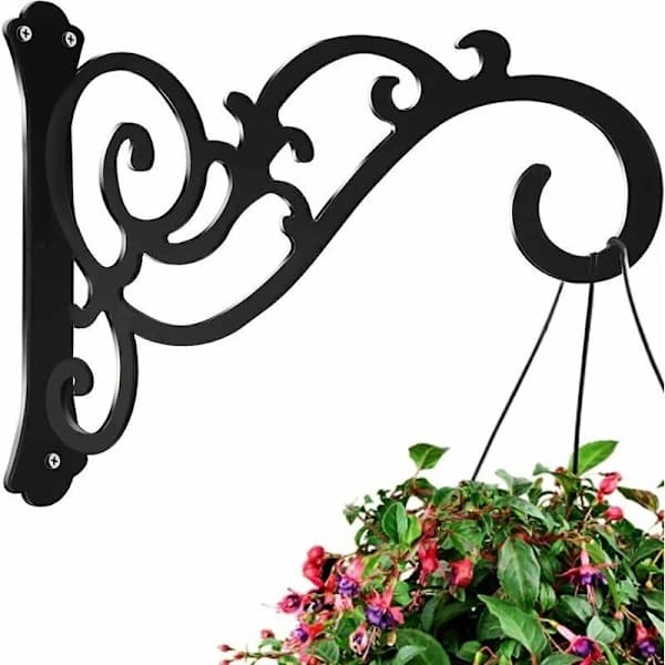Hængende plantebeslag Støbejerns vægkrog til blomsterpotter, fuglefoderbræt og lanterner Udendørs Have Sort