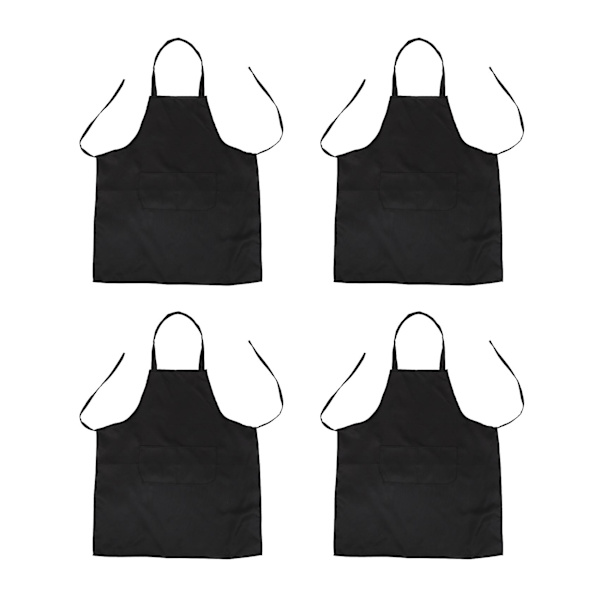 4x Unisex 2-fickor Svart Köksförkläde Haklapp, En Storlek I Medium