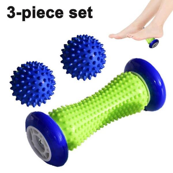 3 st fotmassage rulle spikboll lindra plantar fasciit fotsmärta och slappna av axlar (blå)
