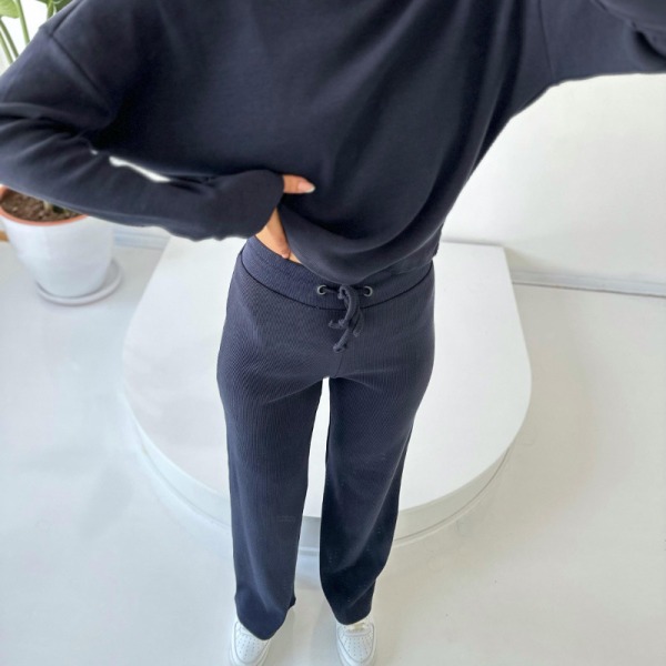 Europa och USA höst och vinter INS nytt mode casual kostym tråd rund hals långärmad topp byxor med dragsko kvinnor Black XL
