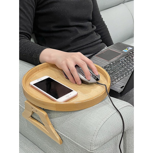 Sofa Armrest Clip Tray, Sidebord til drikkevarer/spisning (bambus)