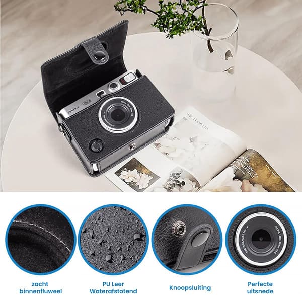 Fujifilm Instax Mini Evo Kamerataske, PU Lædercover Med Rem, Støv- Og Ridsebeskyttelse Til Rejser, Sort