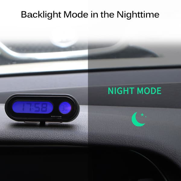 Bil Mini 2 i 1 Clip On Digital Klokke Termometer med LCD-skjerm Biltilbehør