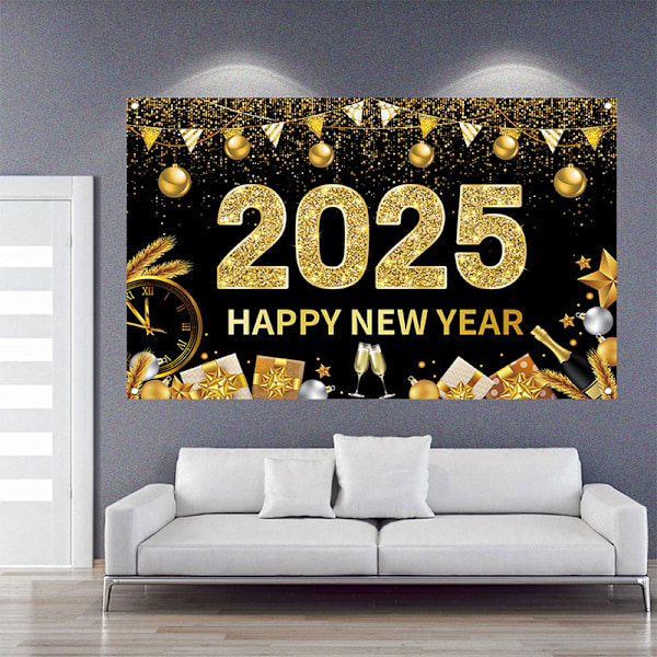 Svart Happy New Year Bakgrund, 180*115cm Nyårsbakgrund Happy New Year Bakgrund Nyårsbanner 2025