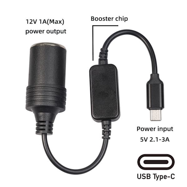 1 pc USB-C 5V to 12V Cigarette Lighter Socket USB Male to Female Lighter Adapter Converter Car Electronics AC